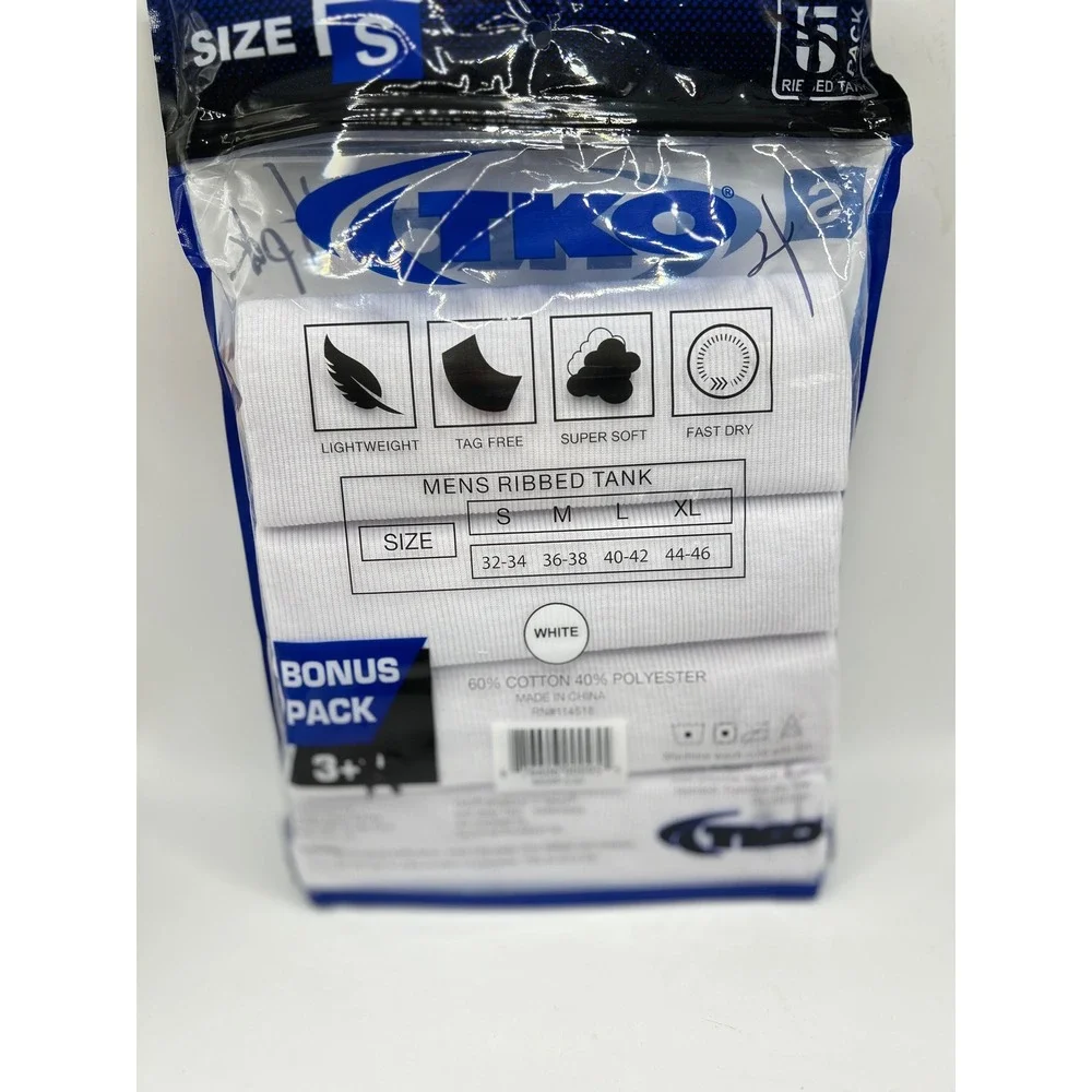 TKO Mens Ribbed Tank Top 4 Pack White‎ Small Cotton Blend Tag Free Undershirt